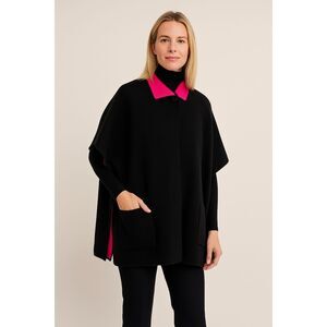 Belford Cashmere Collard Poncho Sweater in Black and Contrasting Pink One Size